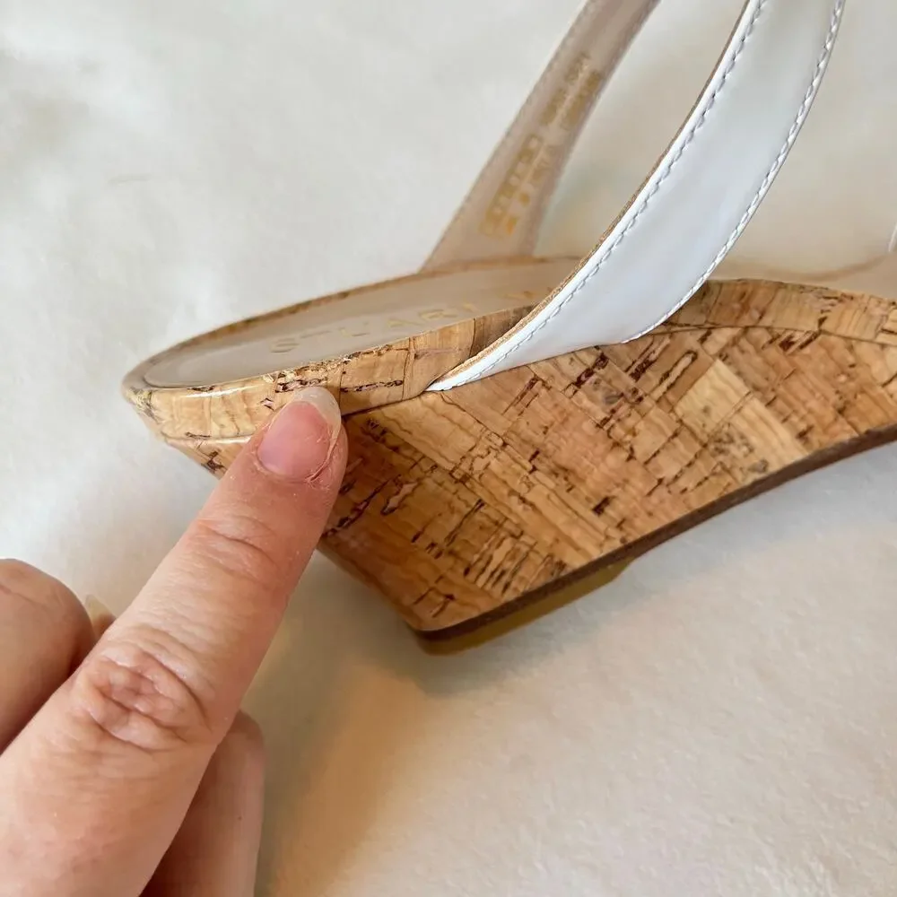 Stuart‎ Weitzman Aleena Wedge Heel Sandals 7.5 Narrow White Patent Leather Cork - Picture 13 of 13